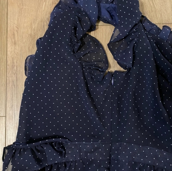 PURE Alfred Sung Black and White Polka Dot Chiffon Ruffled V-Neck Dress, Size M - Picture 4 of 6